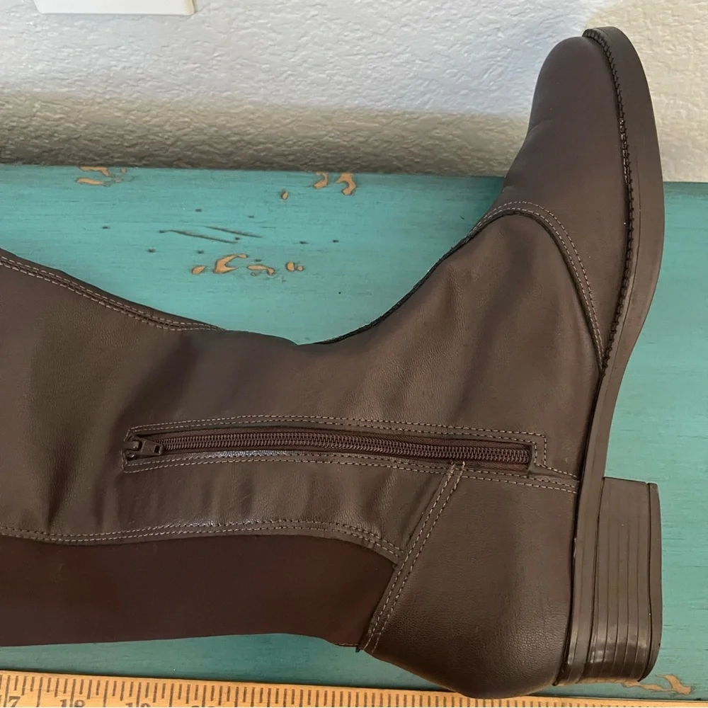 Elegant Brown Over the Knee Boots with Gold Studs
